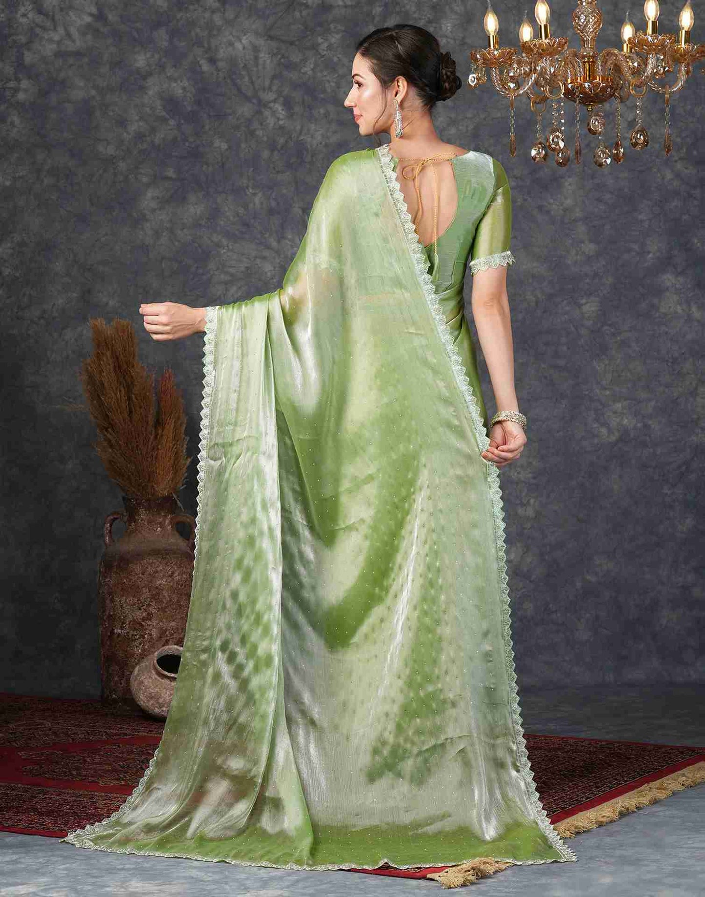 Green Chiffon Plain Jimmy Choo Saree