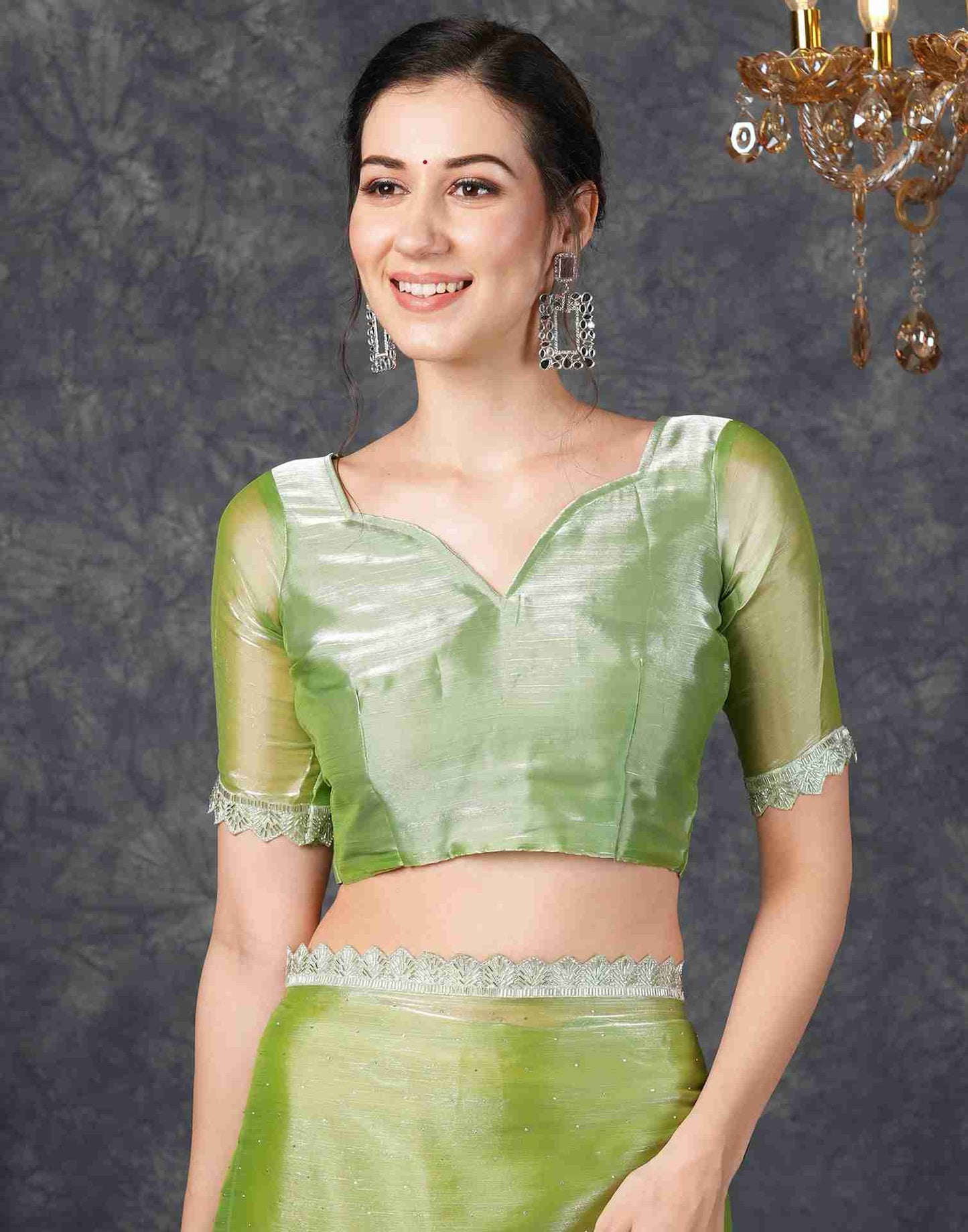 Green Chiffon Plain Jimmy Choo Saree