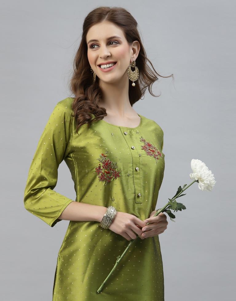 Green Hand Work Kurti