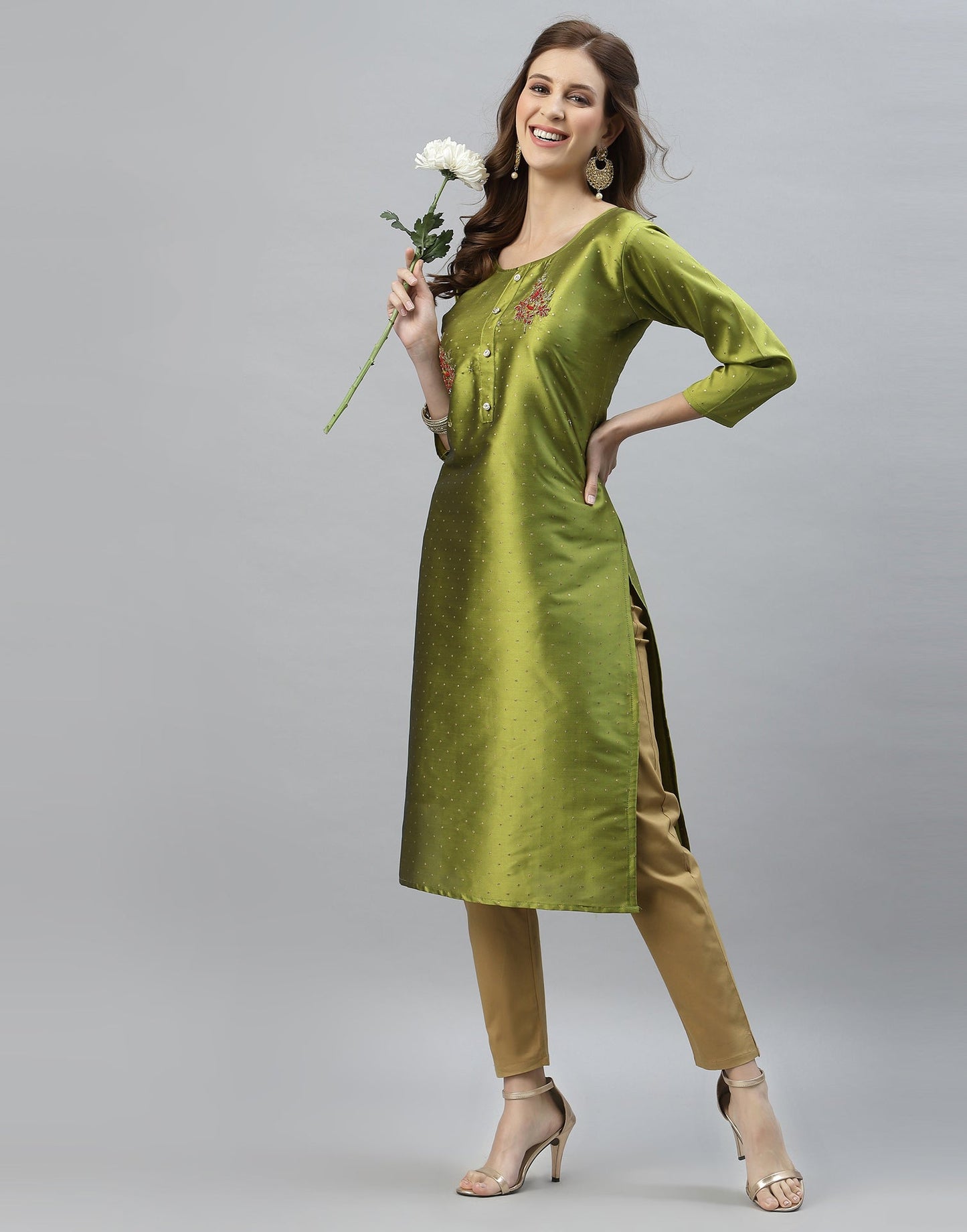 Green Hand Work Kurti