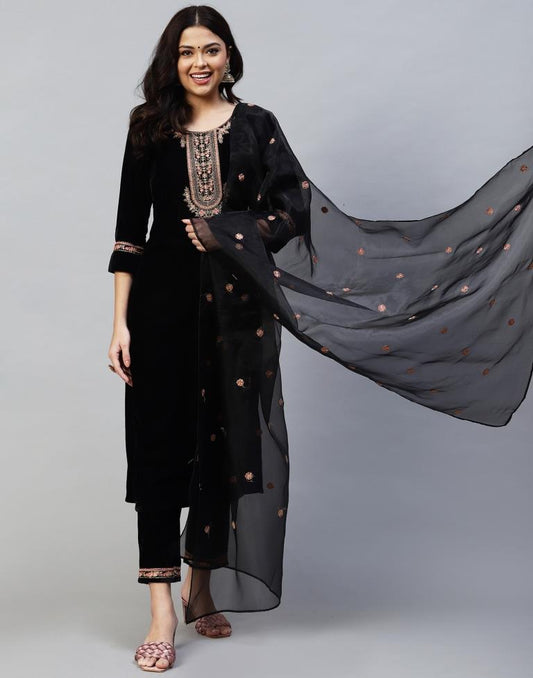 Black Kurti With Pant And Dupatta