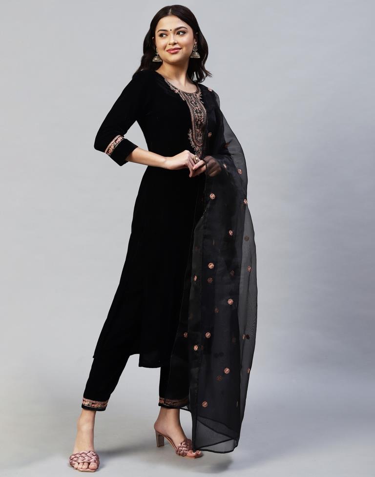 Black Kurti With Pant And Dupatta