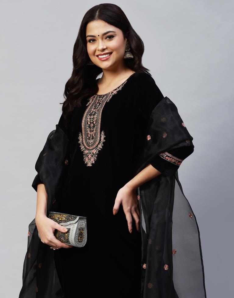 Black Kurti With Pant And Dupatta