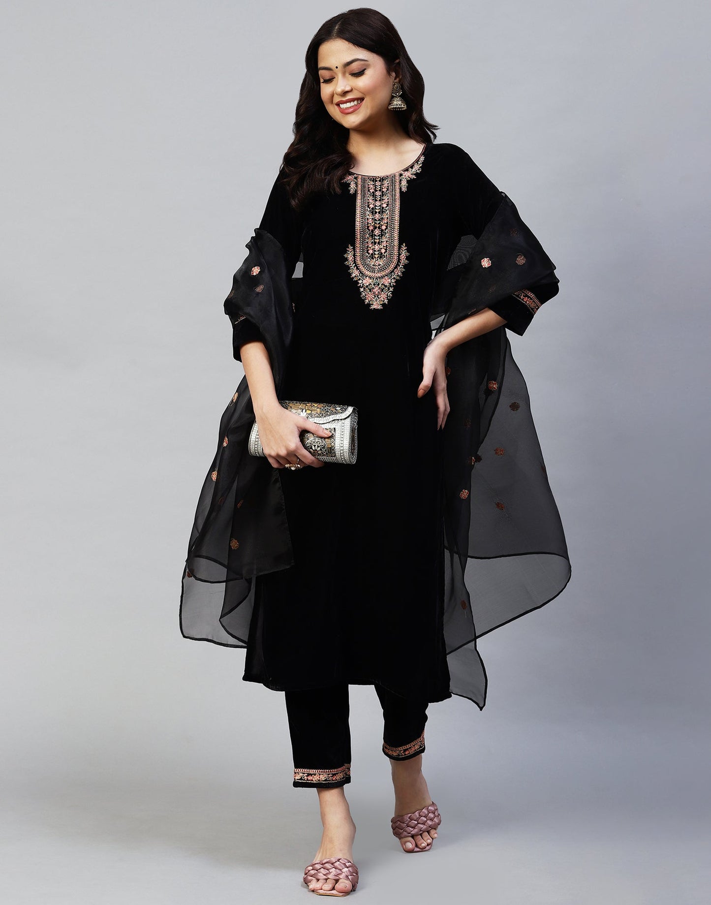 Black Kurti With Pant And Dupatta