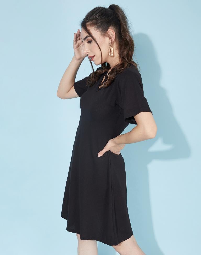 Black Deep Cris cross Neck Dress