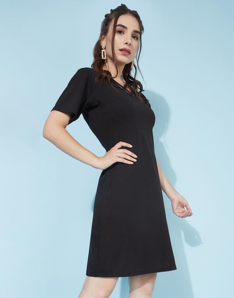 Black Deep Cris cross Neck Dress