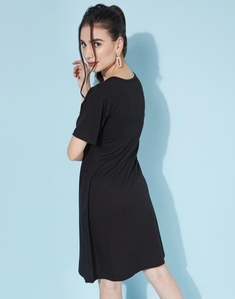 Black Deep Cris cross Neck Dress