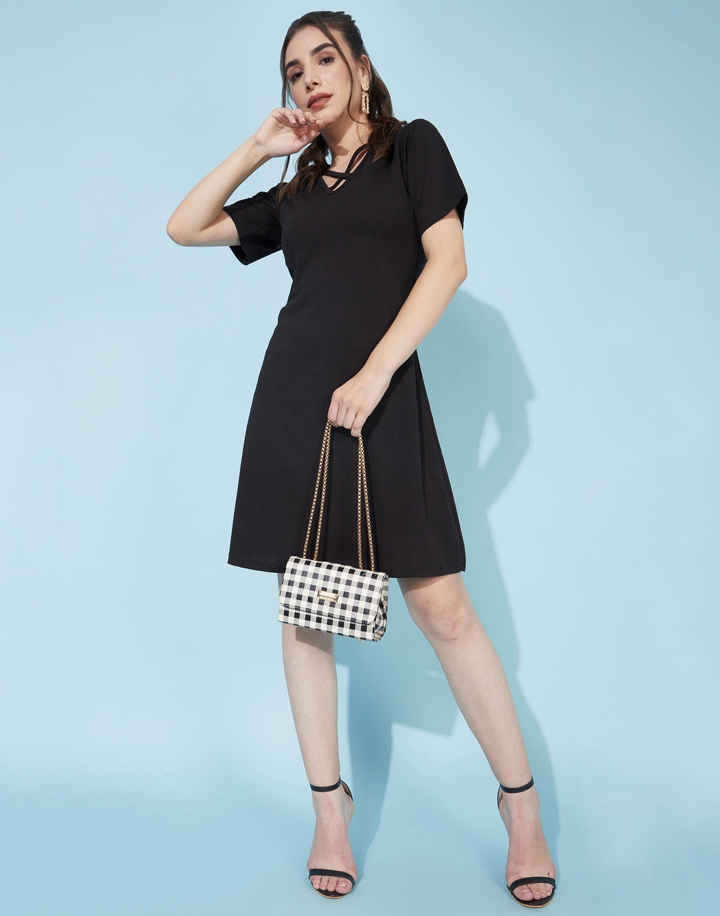 Black Deep Cris cross Neck Dress