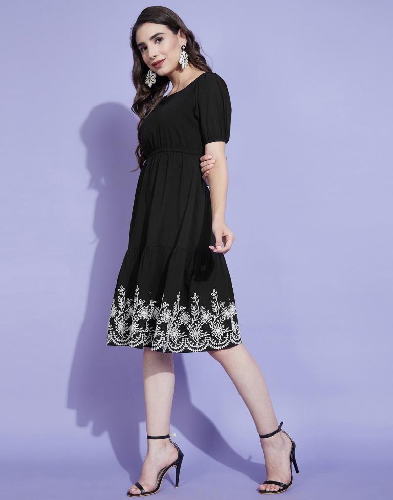 Black Embroidered A-line Dress