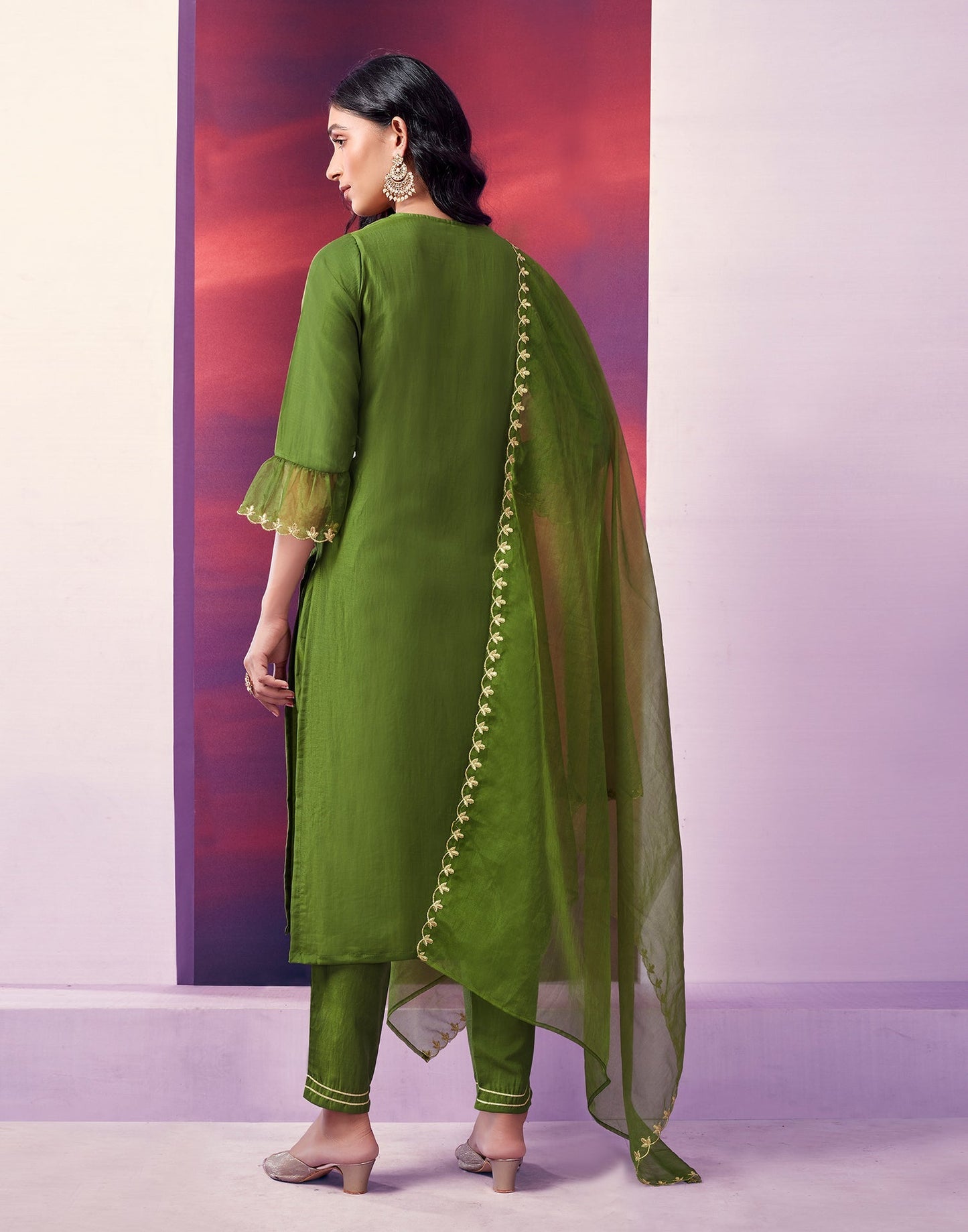 Green Kurti With Pant And Dupatta