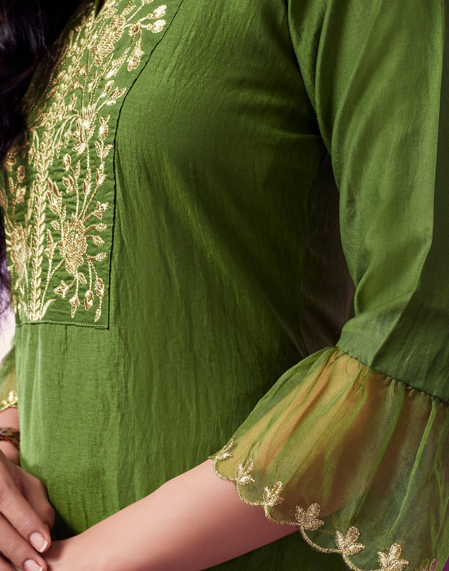 Green Kurti With Pant And Dupatta