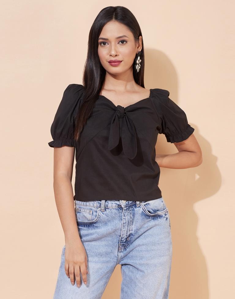 Black Front Knot Top