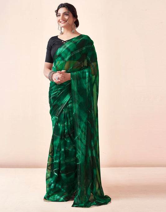 Green Georgette Printed Ready to Wear Saree