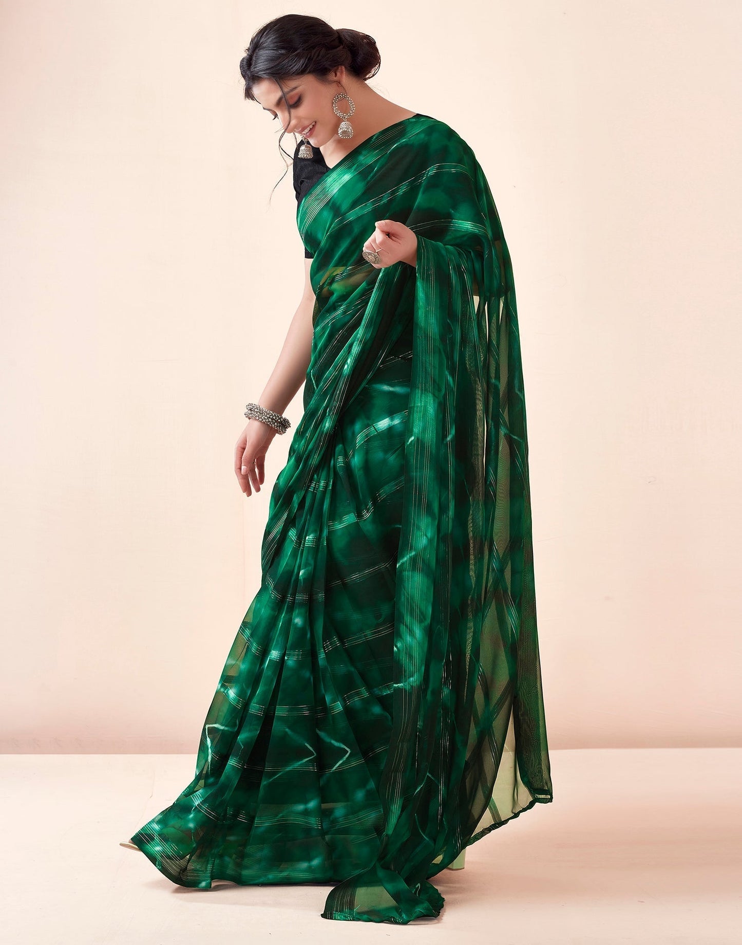 Green Georgette Printed Ready to Wear Saree