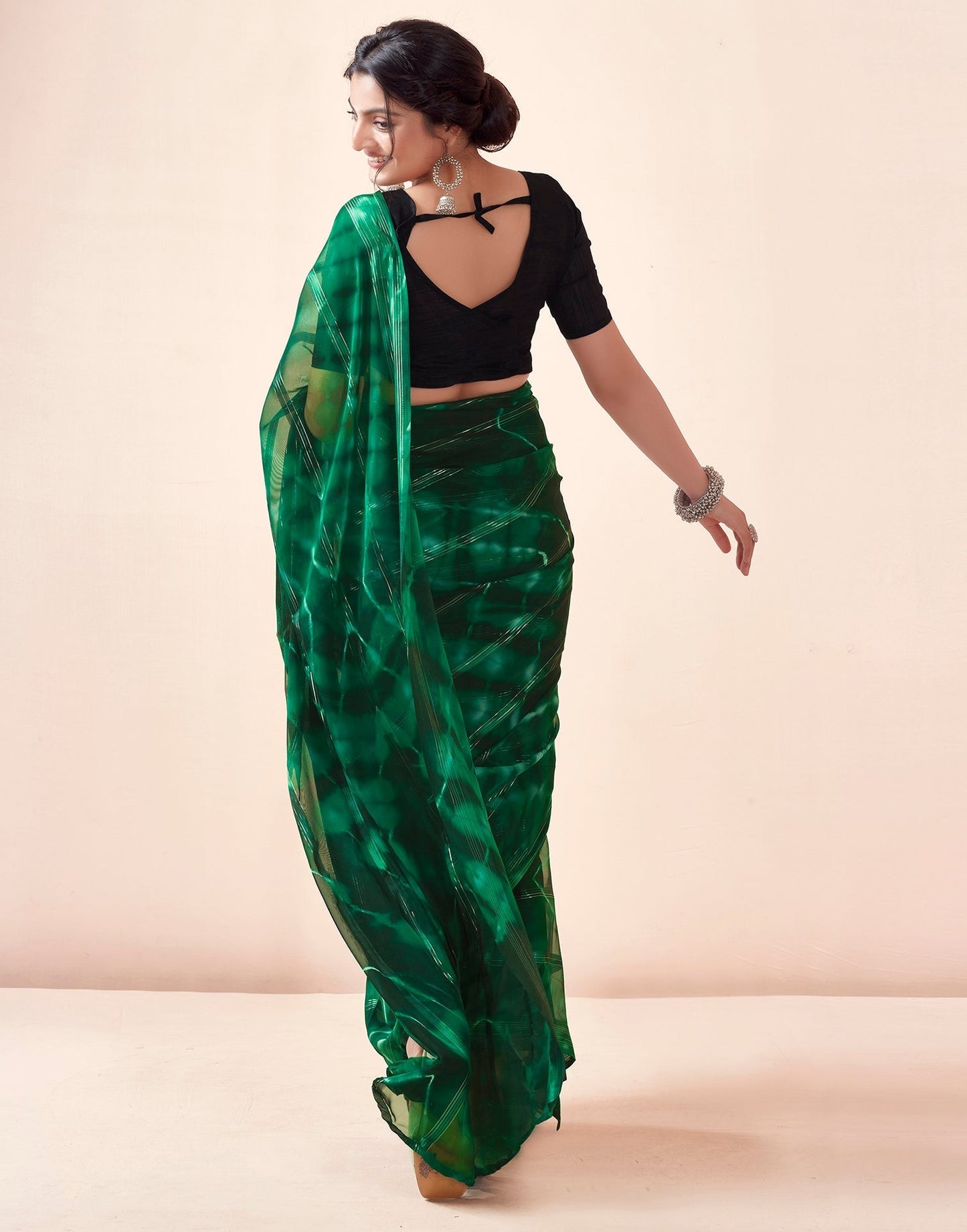 Green Georgette Printed Ready to Wear Saree