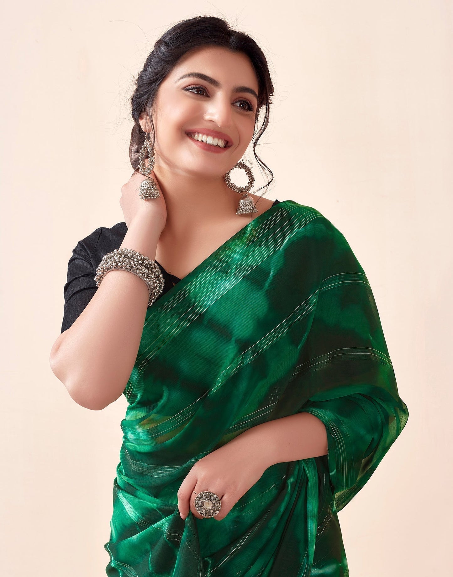 Green Georgette Printed Ready to Wear Saree