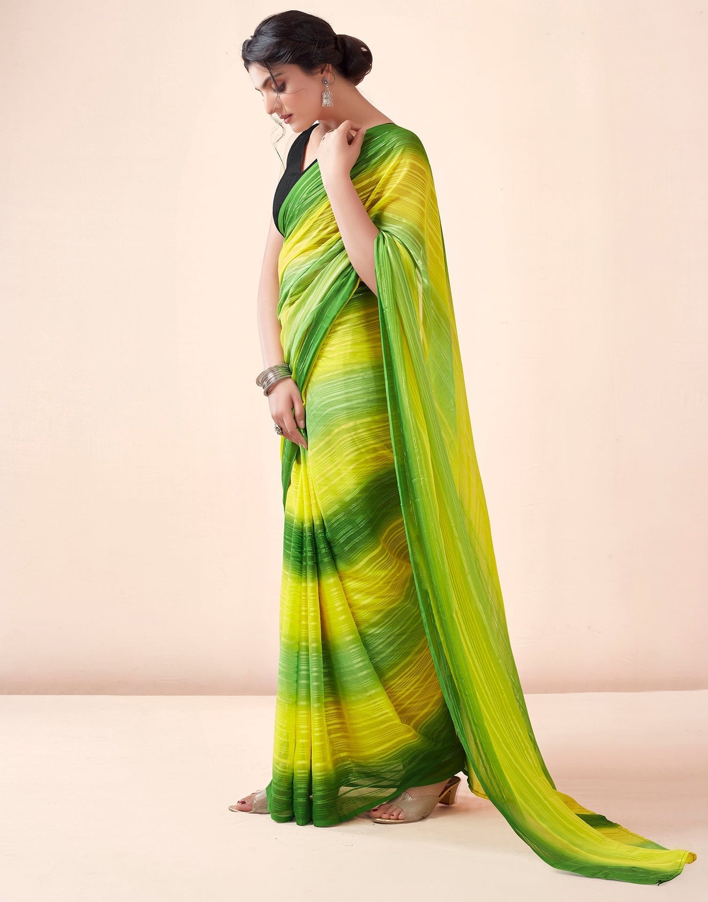 Green Georgette Printed Ready to Wear Saree