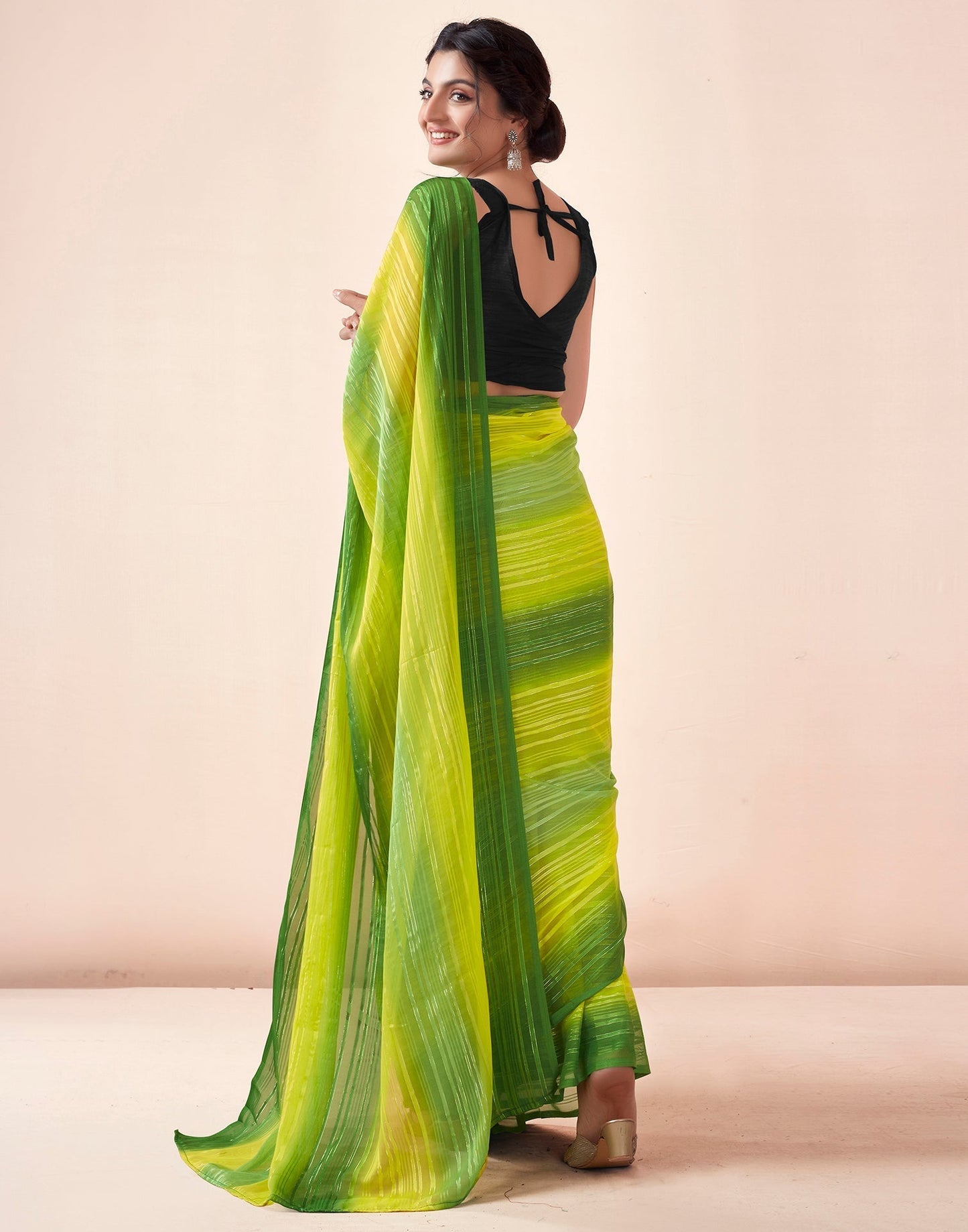 Green Georgette Printed Ready to Wear Saree