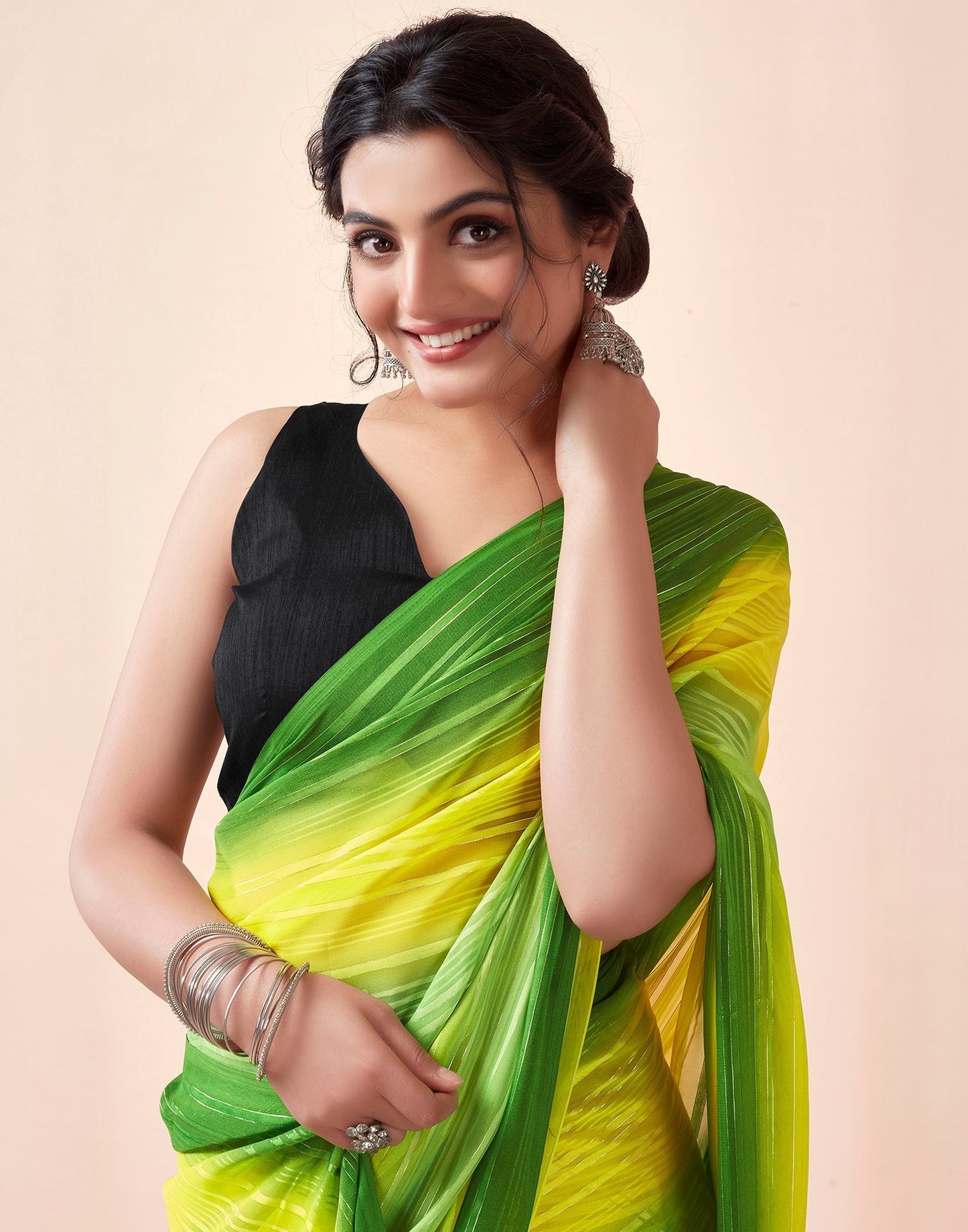 Green Georgette Printed Ready to Wear Saree