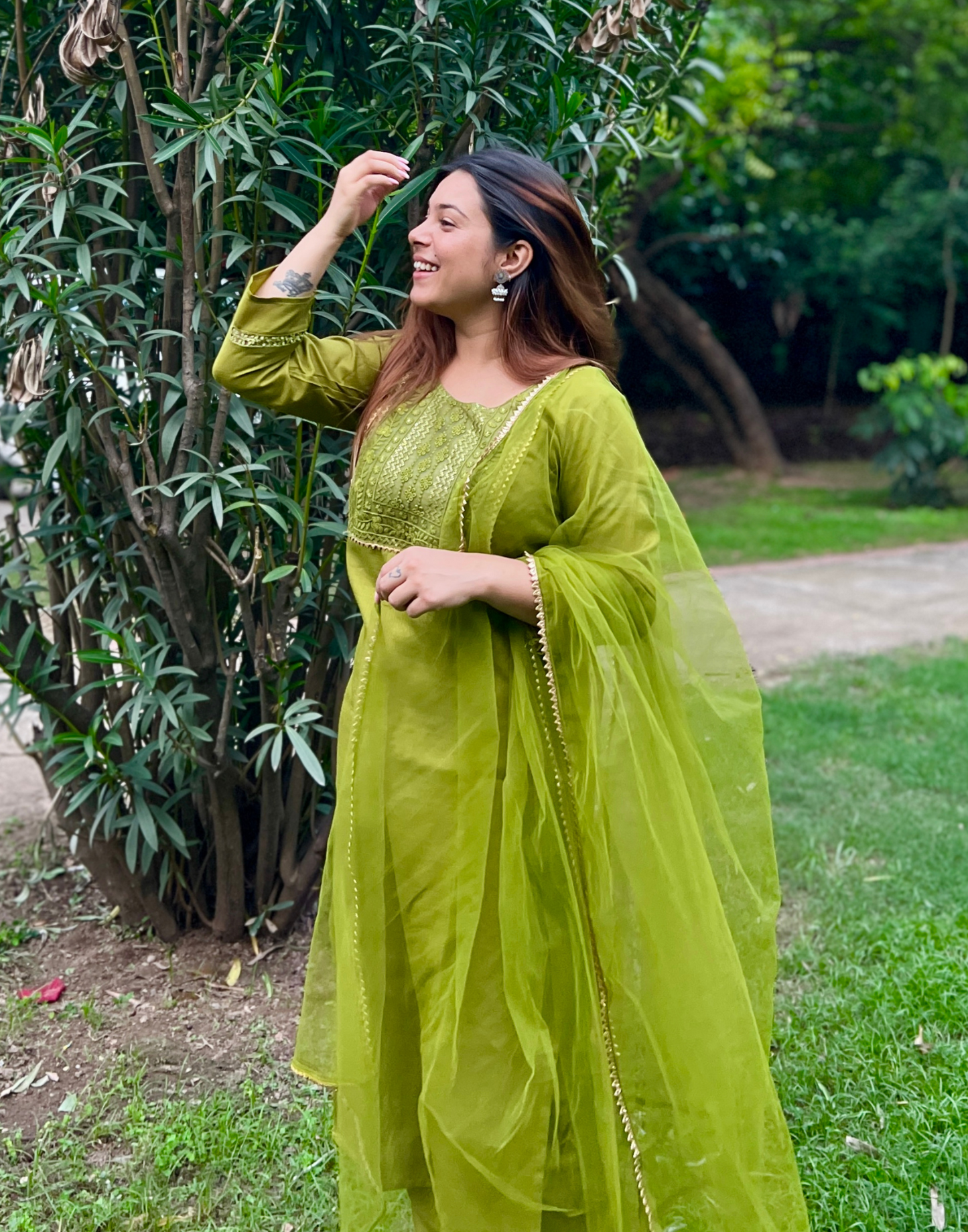 Parrot Green Sequence Straight Kurti With Pant And Dupatta