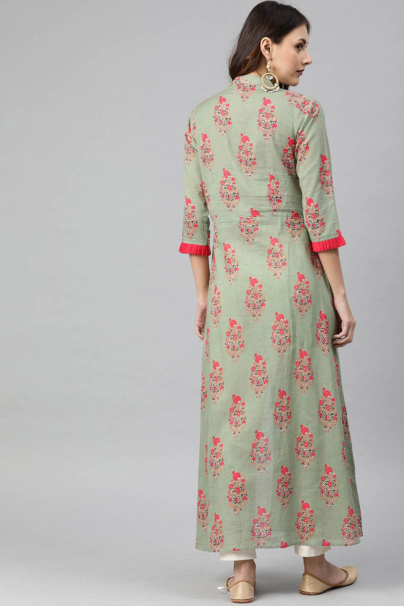 Green And Red Printed A Line Kurta VCK1804E