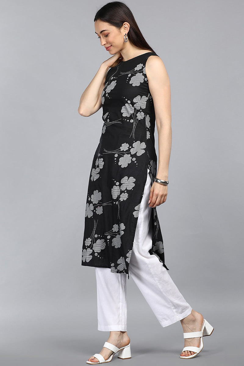 Black Floral Printed Kurta VCK8473