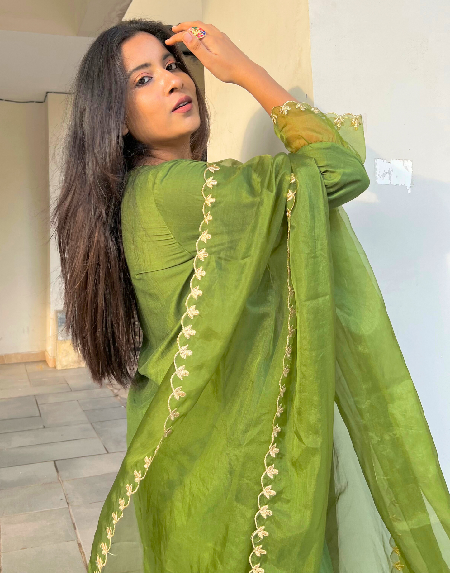 Green Kurti With Pant And Dupatta