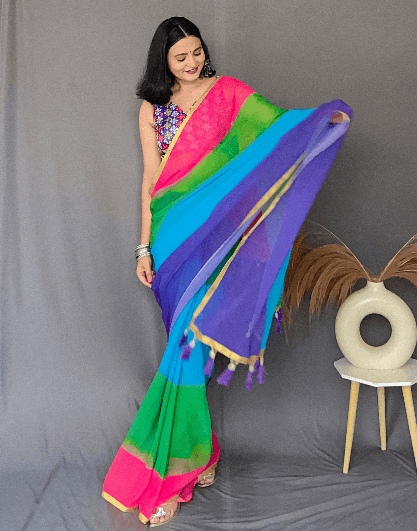 Alia Bhatt's Soft Georgette Multicoloured Saree With Tassel