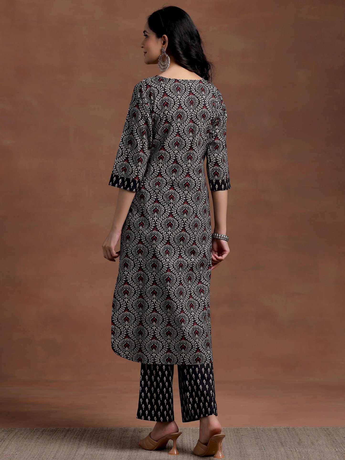 Black Printed Cotton Straight Kurta Set