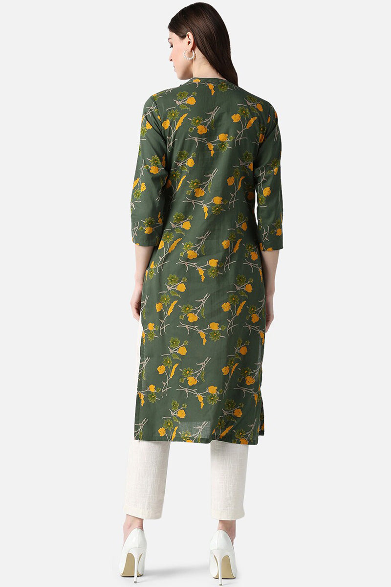 Olive Color Printed Fancy Daily Wear Kurti VCK1545