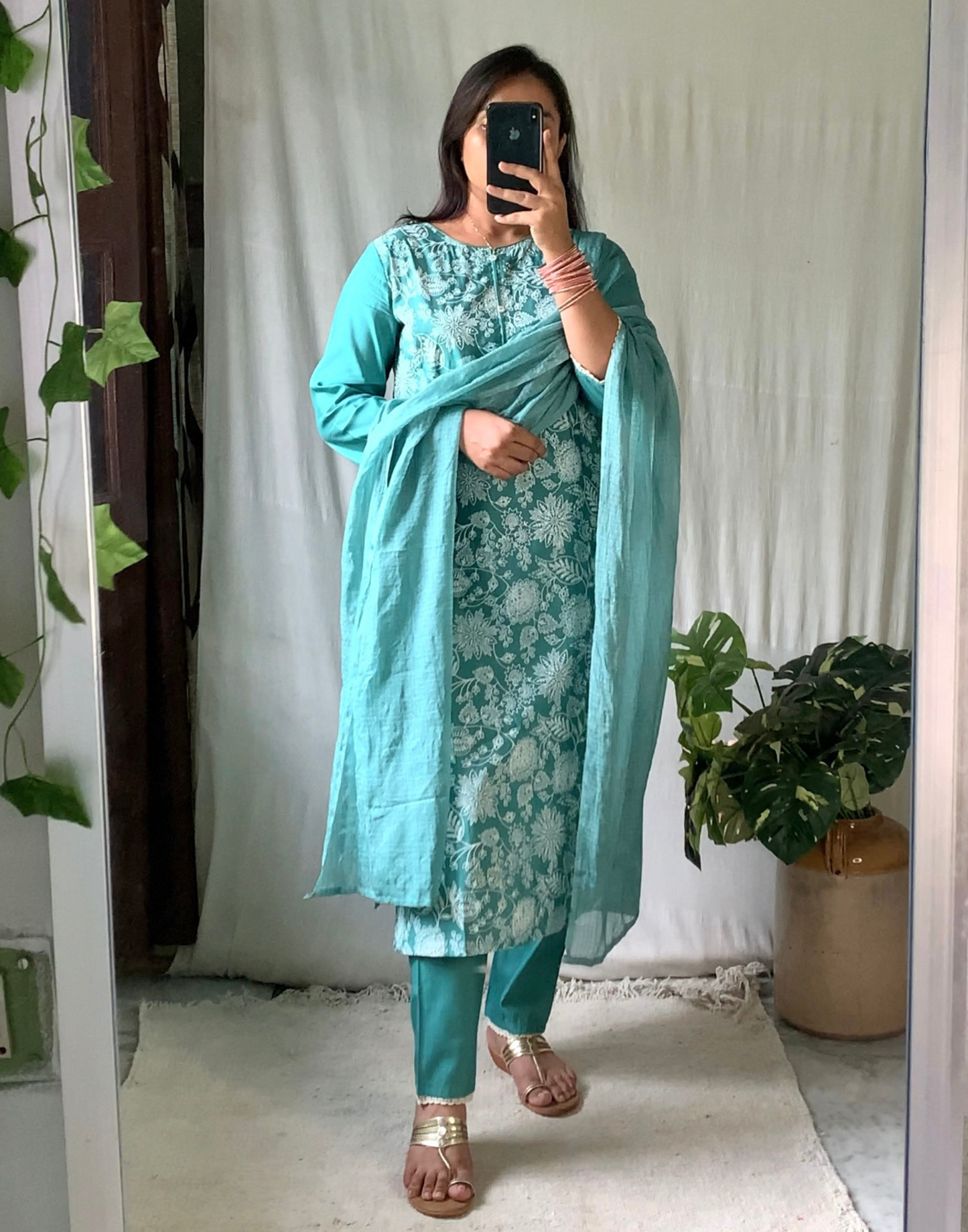 Green Kurti With Pant And Dupatta