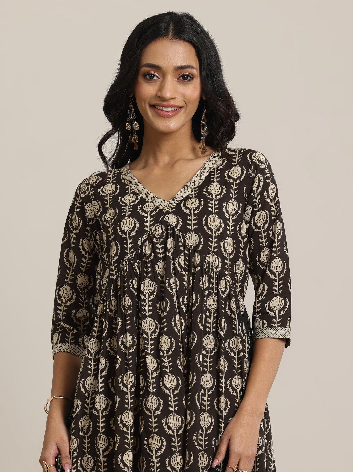 Black Printed Cotton A-Line Kurta Set