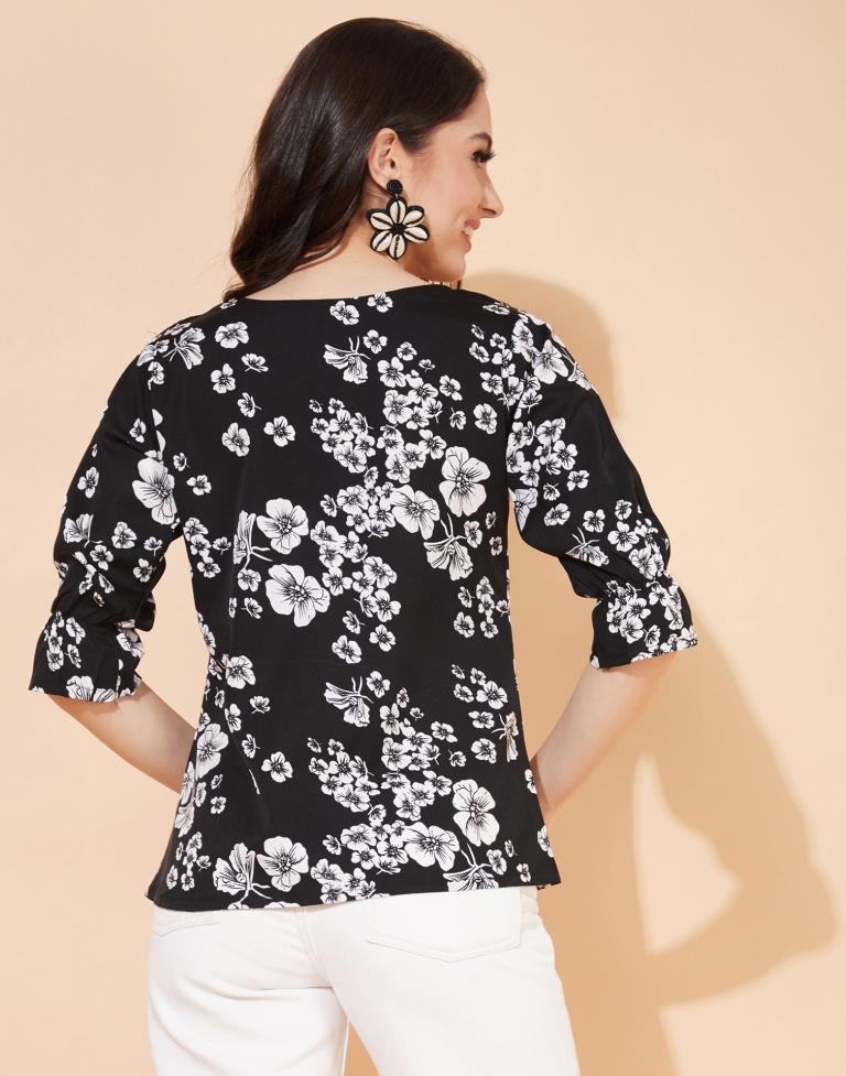 Black Floral Printed Top