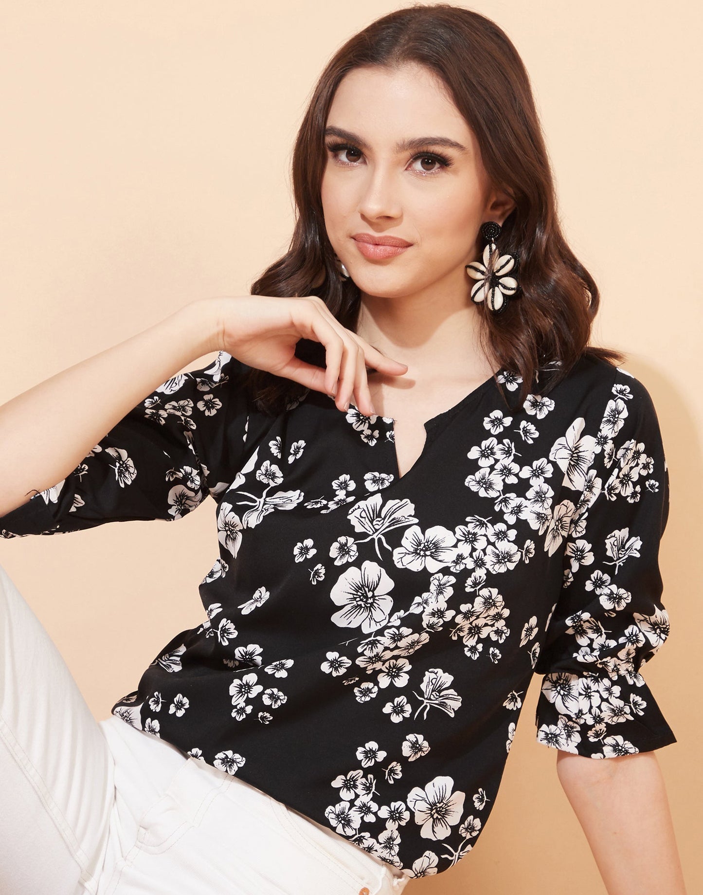 Black Floral Printed Top