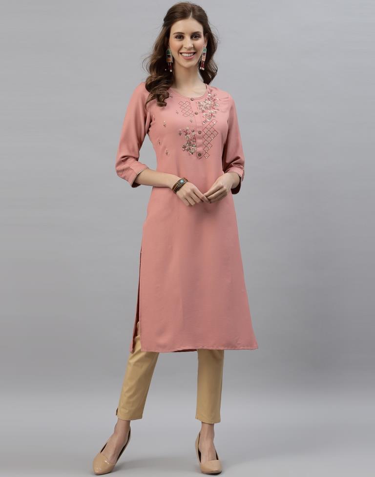 Badami Pink Embroidered Kurti