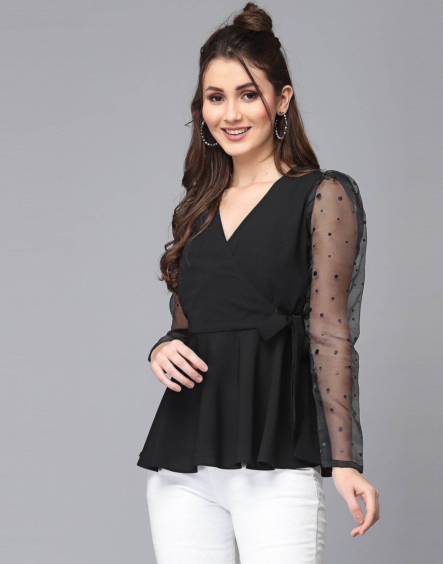 Black Polyester Embellished Top