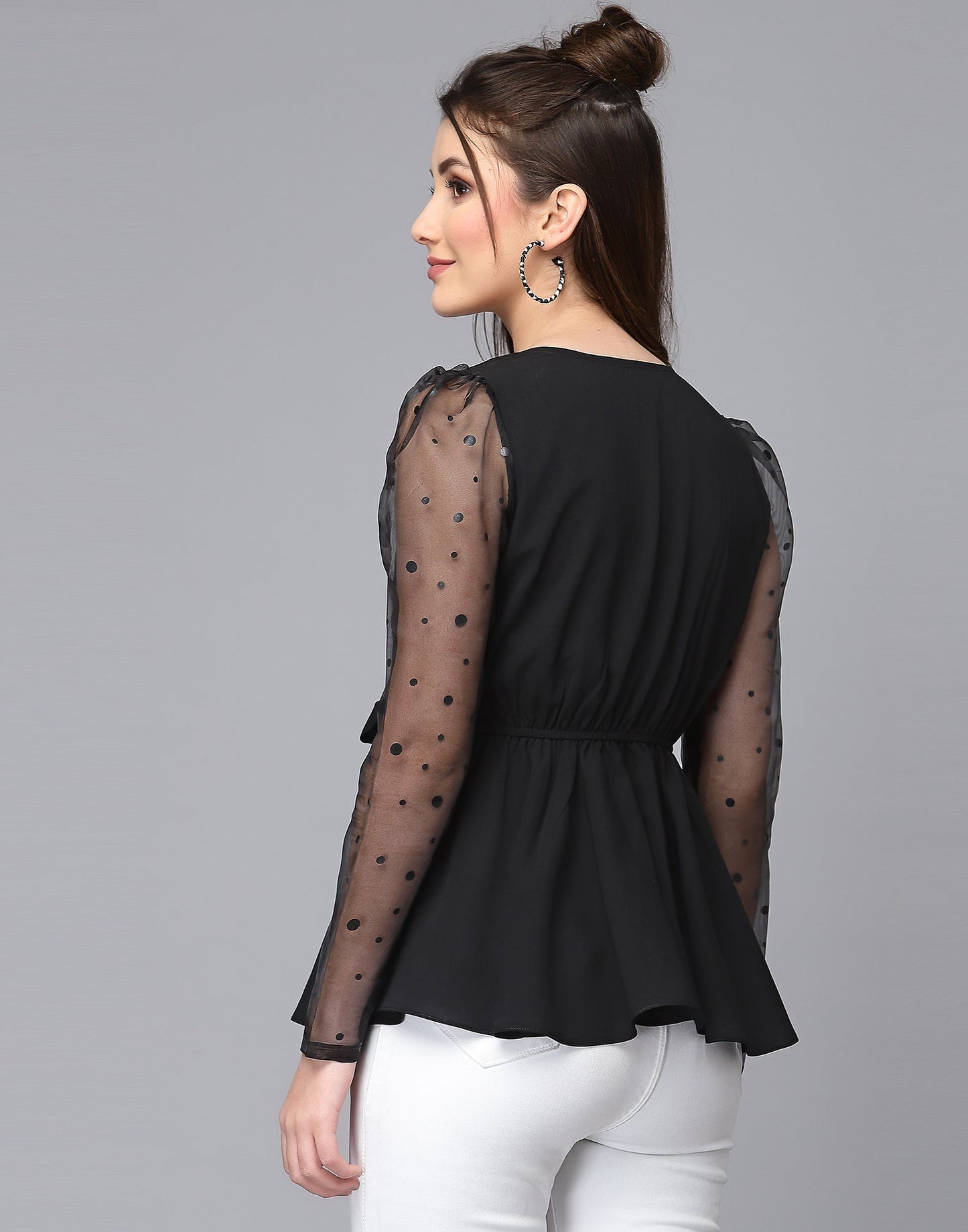 Black Polyester Embellished Top