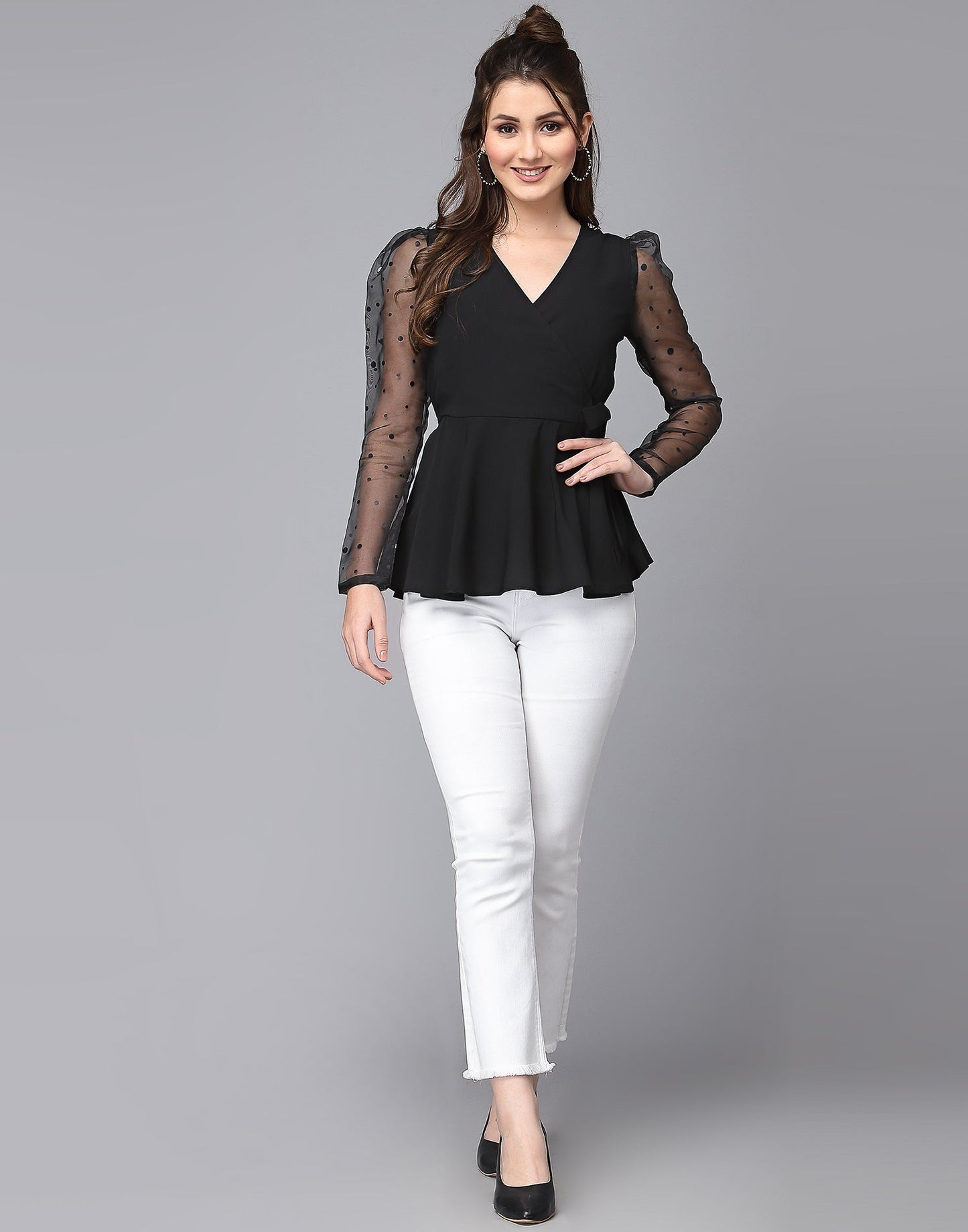 Black Polyester Embellished Top