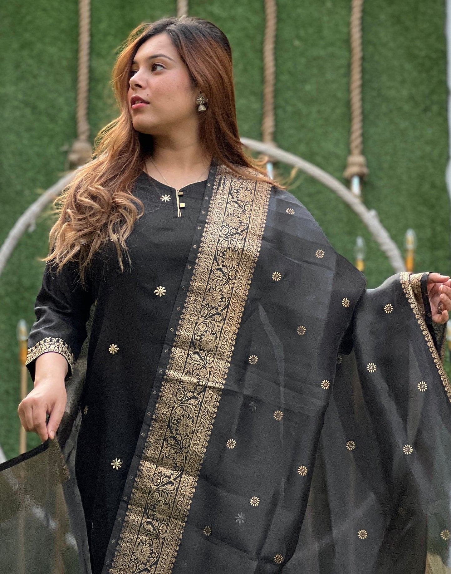 Black Kurti With Pant And Dupatta