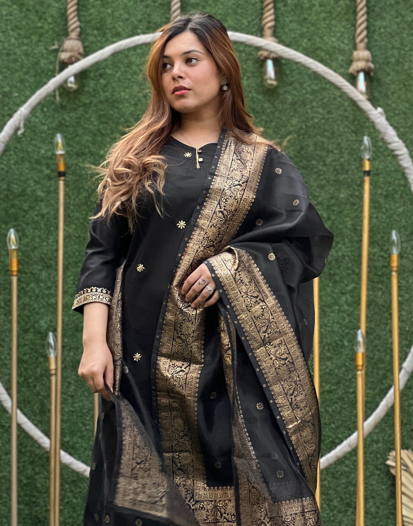 Black Kurti With Pant And Dupatta