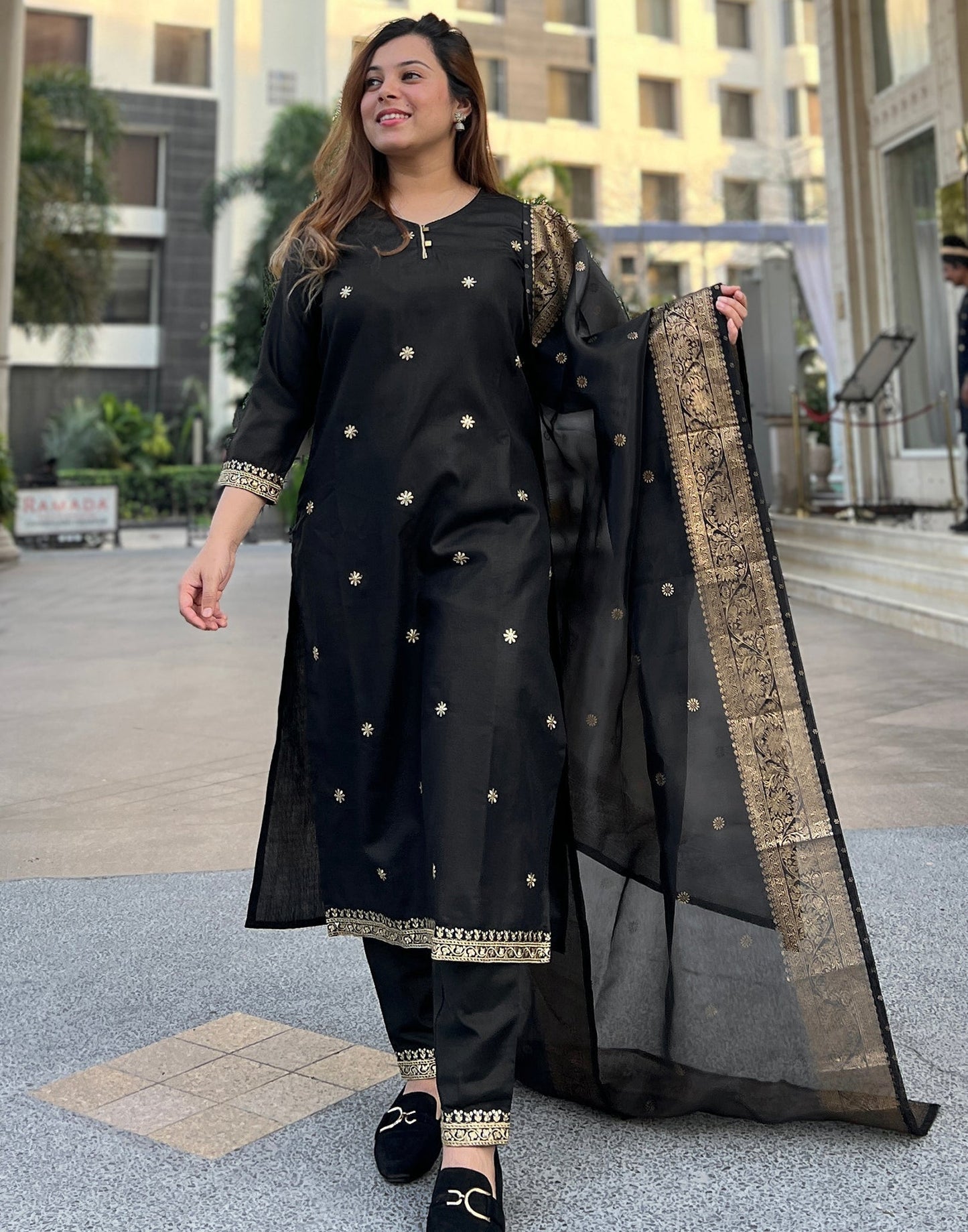 Black Kurti With Pant And Dupatta