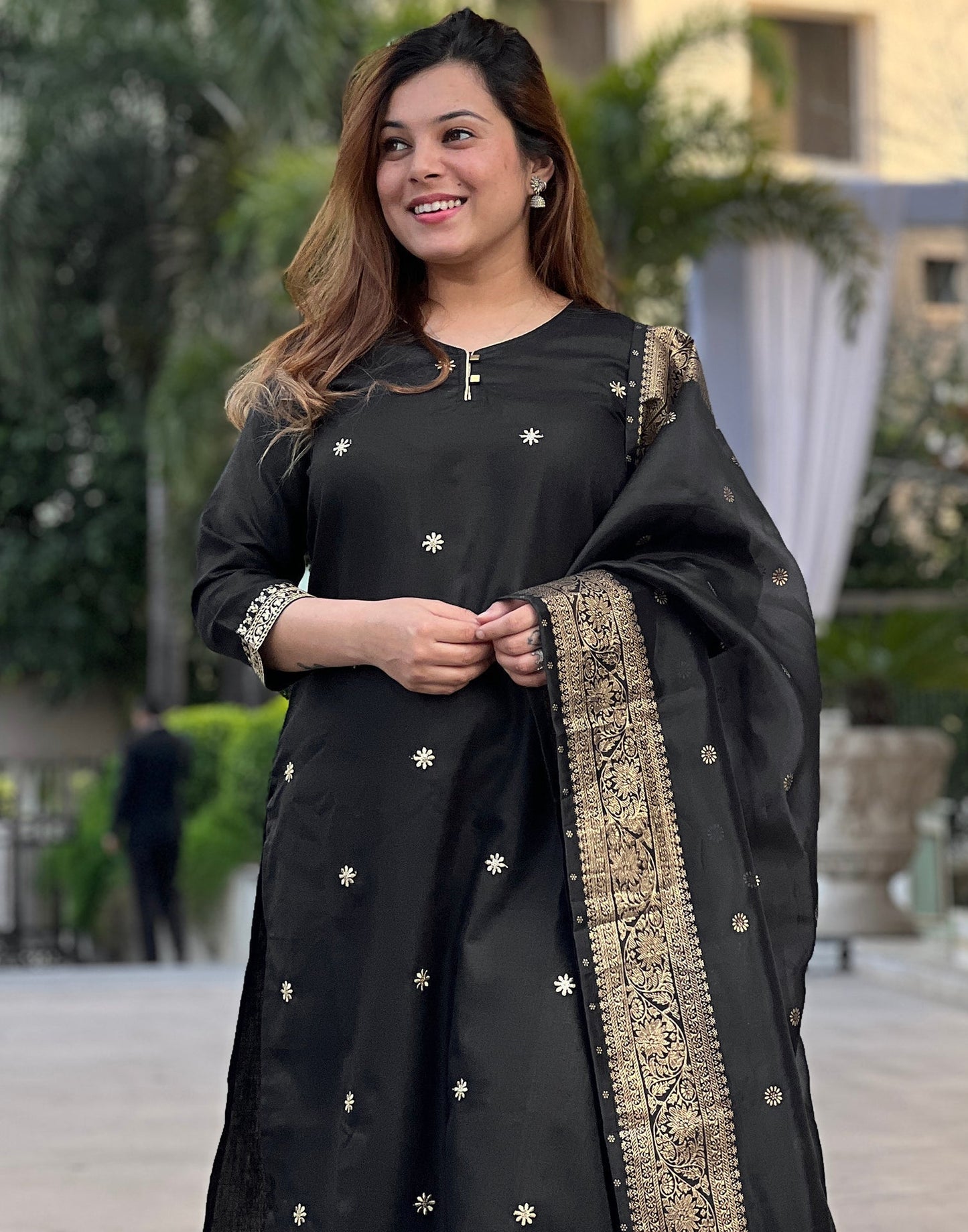 Black Kurti With Pant And Dupatta