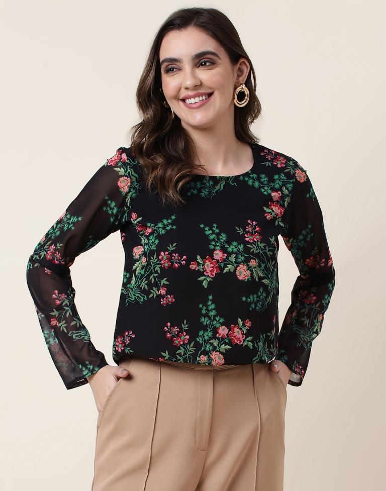 Black Georgette Printed Top