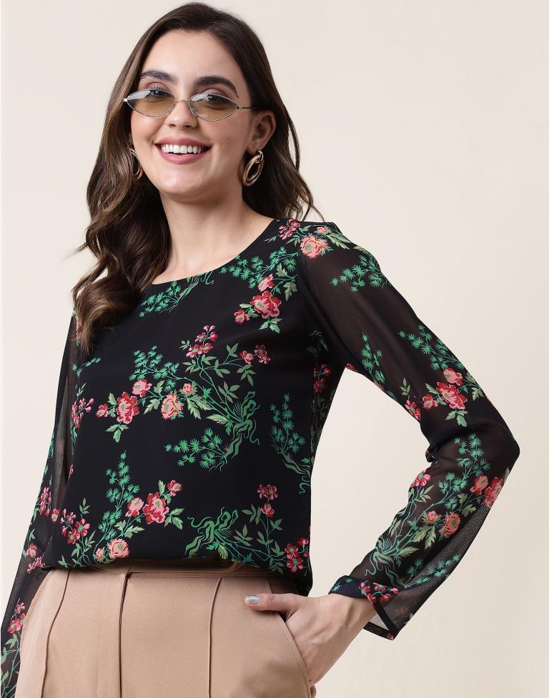 Black Georgette Printed Top