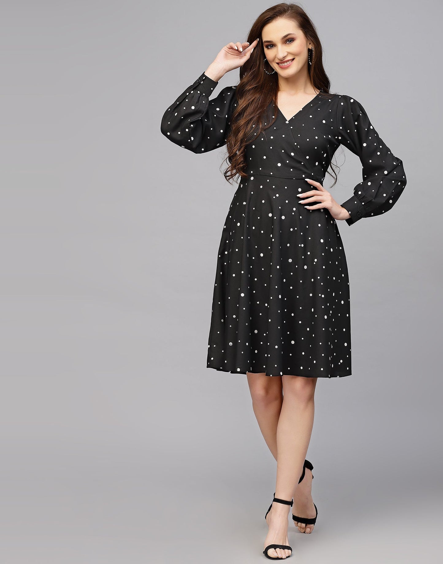 Black Polyester Flared Dress