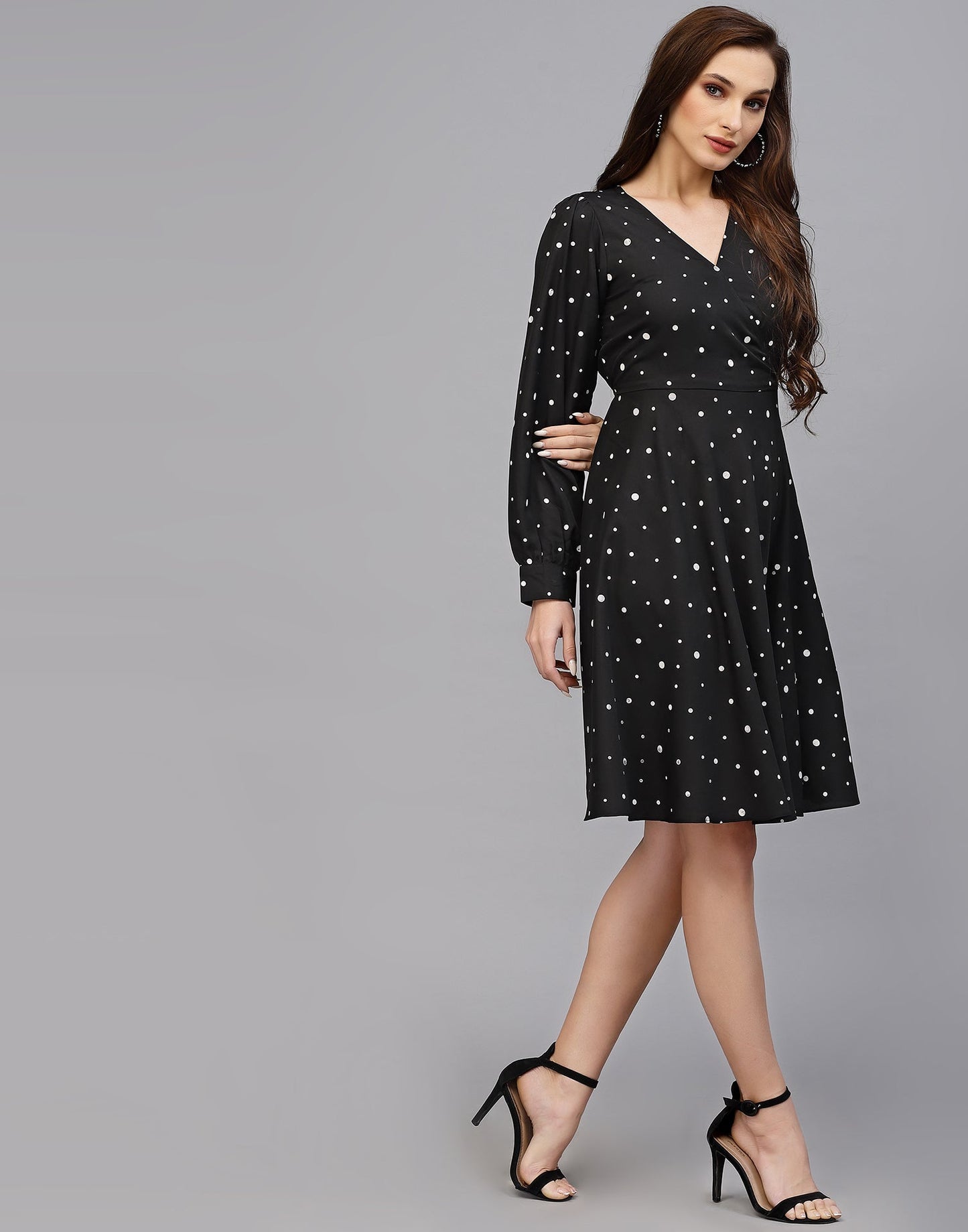 Black Polyester Flared Dress