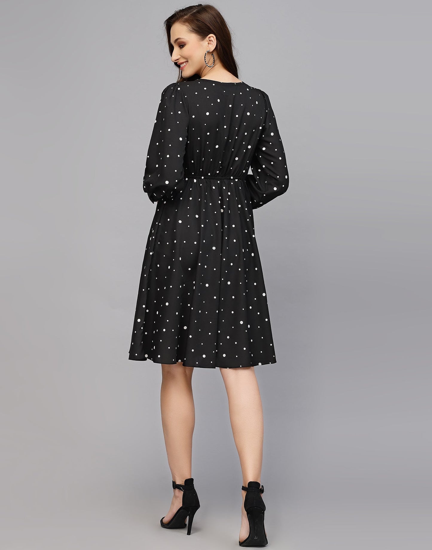 Black Polyester Flared Dress