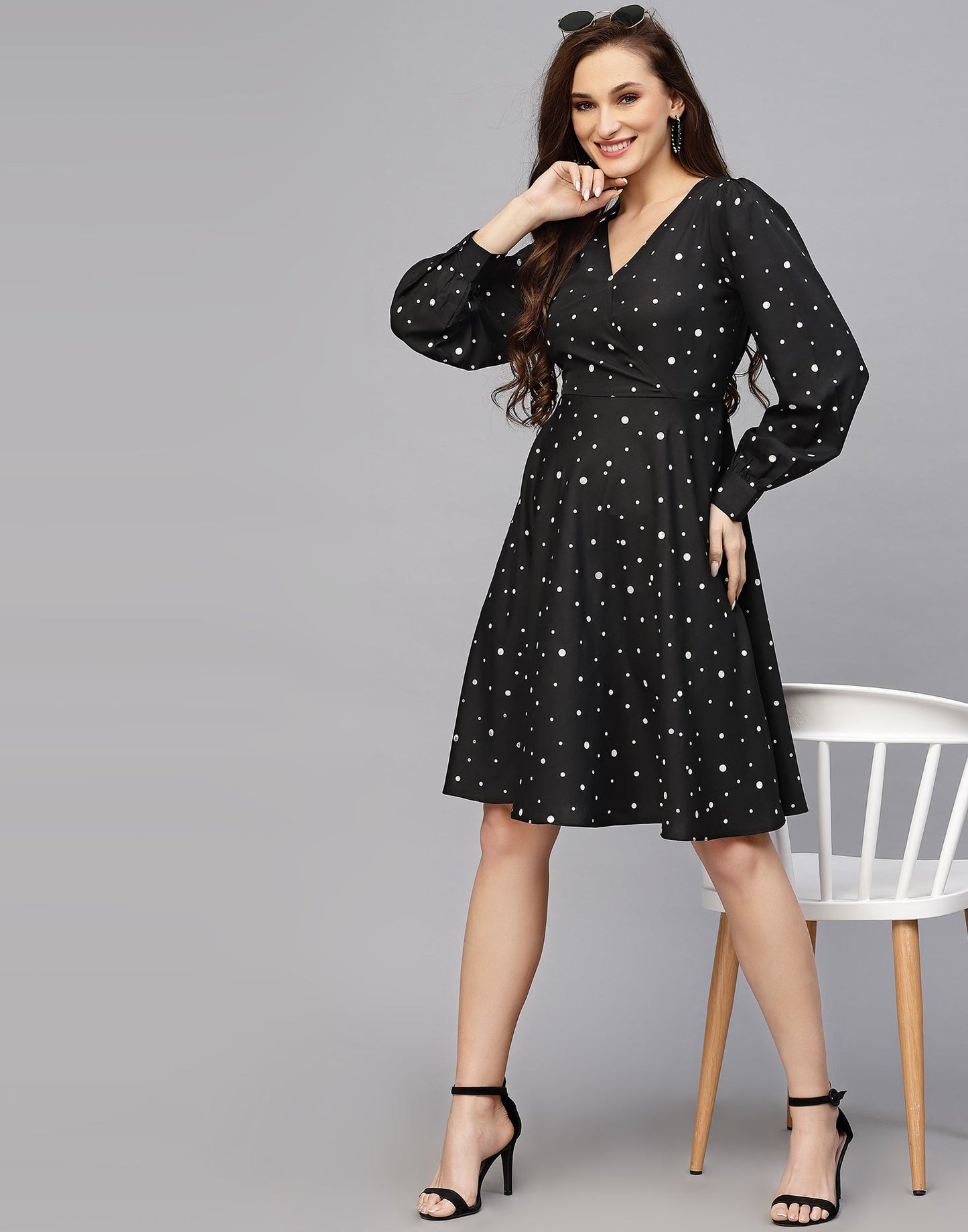 Black Polyester Flared Dress