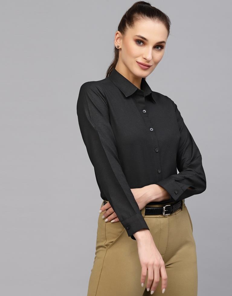 Black Cotton Plain Shirt