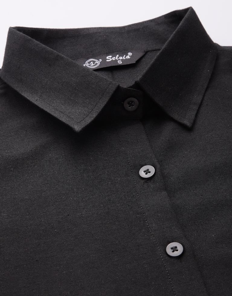 Black Cotton Plain Shirt